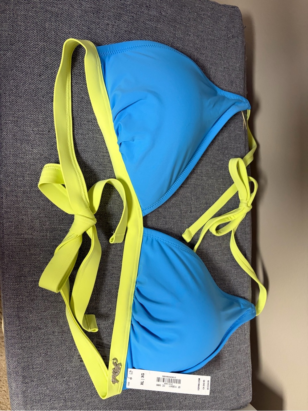 PINK-Neon Yellow & Blue Triangle Bikini Top